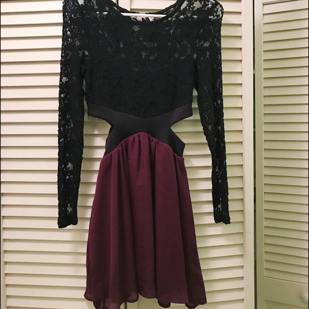 Black and purple lace cut out dress