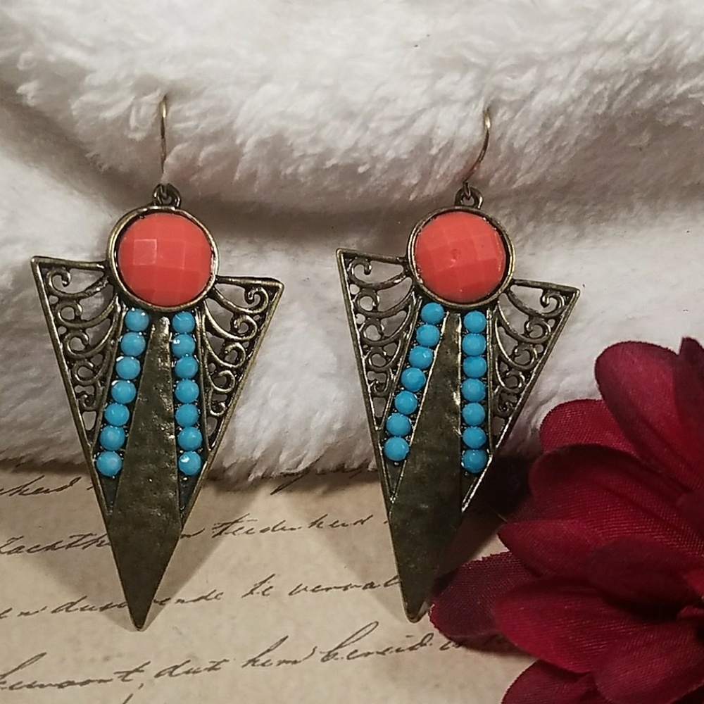 E969 Aztec Triangular Drop Earrings