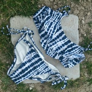 White and blue tie dye bikini.