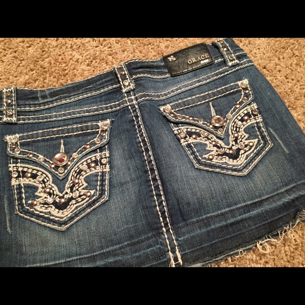Rhinestone & Studded Denim Skirt