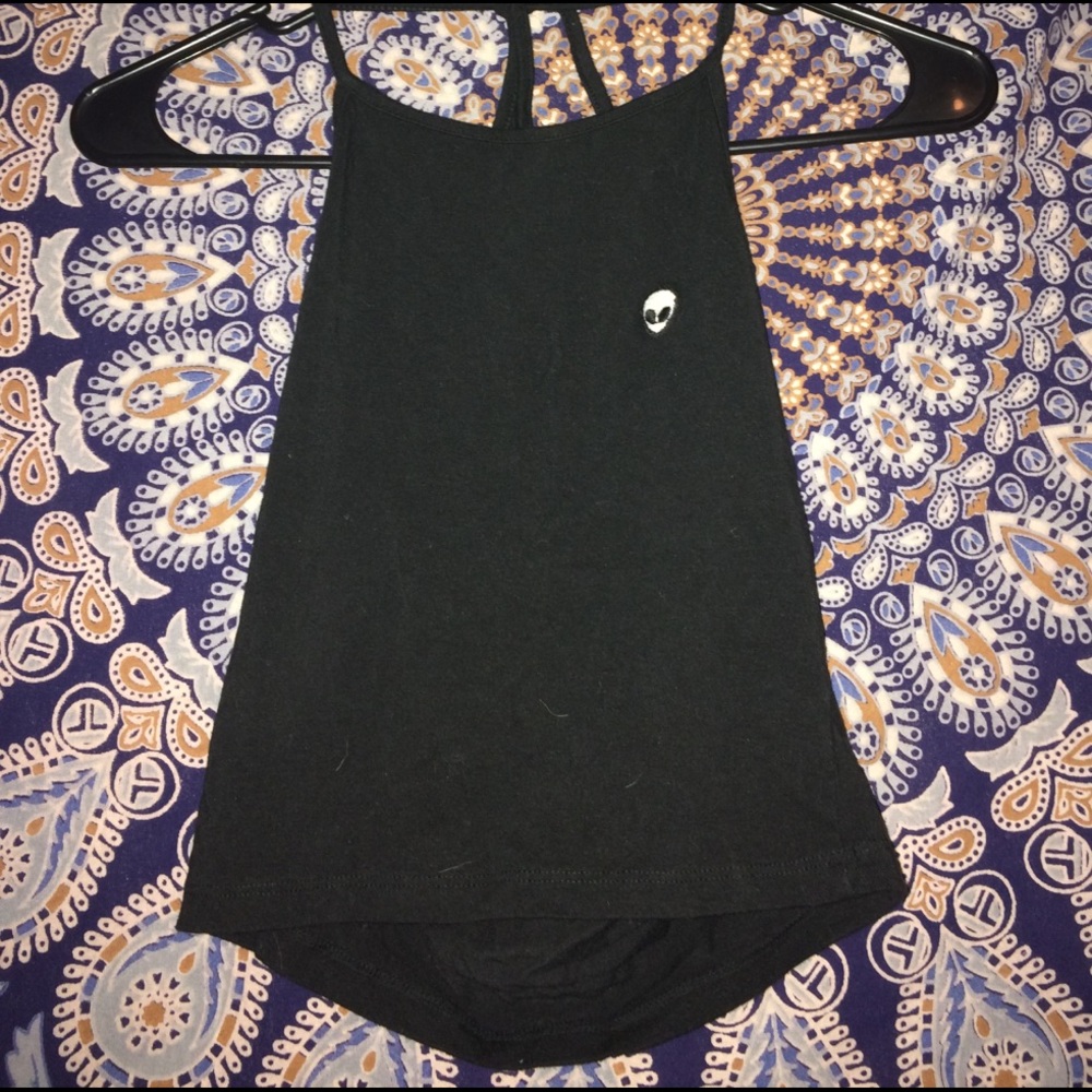 Black halter top with alien patch