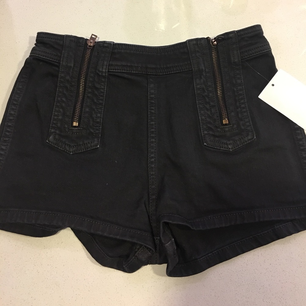 free people black zip up shorts