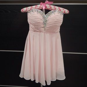 Pink Lace Up Strapless Dress