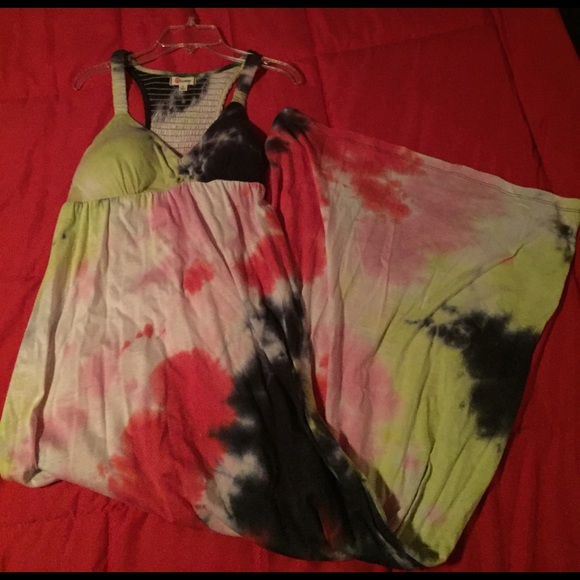 JCP TIE DYE MULTI COLORED SUMMER MAXI SUN DRESS - Picture 1 of 1