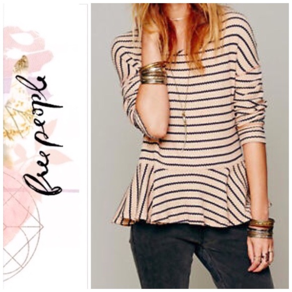 🌺 Free People WTF Stripe Peplum Thermal - Picture 1 of 5
