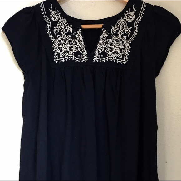 Anthropologie Tops - Navy Blue Blouse with Embroidery