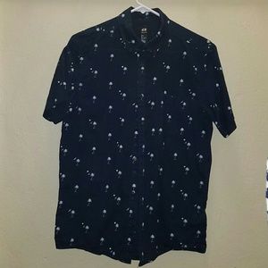 Palm Tree Print Short Sleeve Button Up