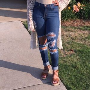 Vibrant high waist distressed jeggings