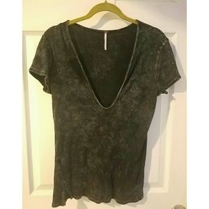 Free People Acid Washed Deep V Top