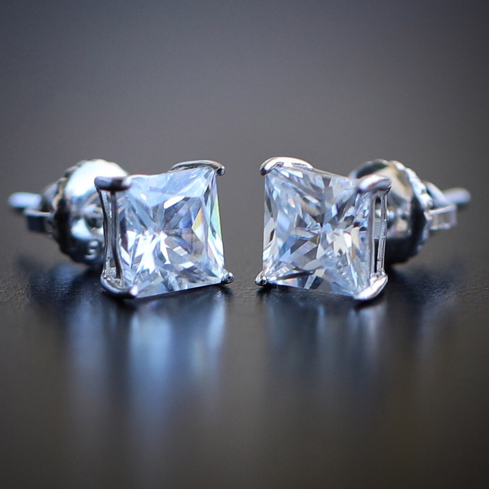 Mens Solitaire Princess Cut Stud Earrings