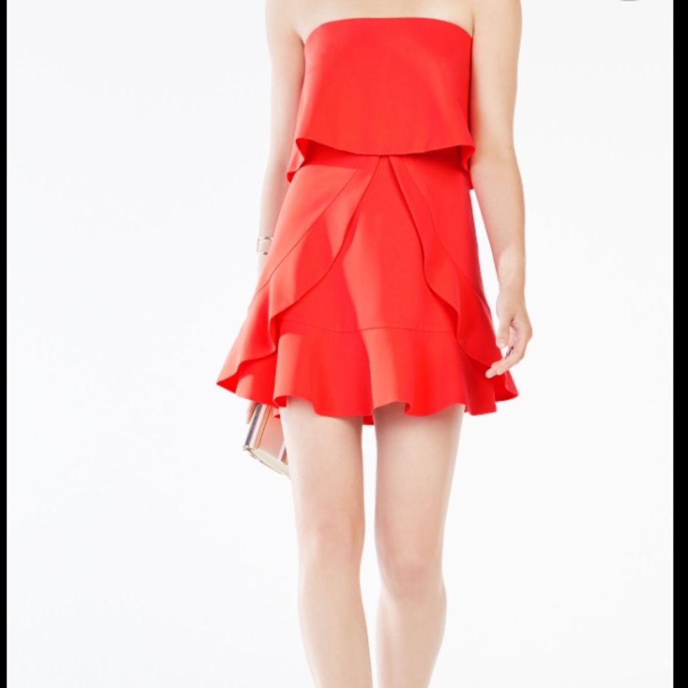 NWT BCBG Charlot strapless ruffle red dress