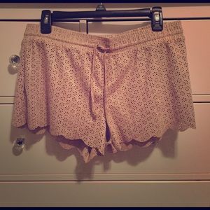 Faux suede scalloped eyelet design shorts