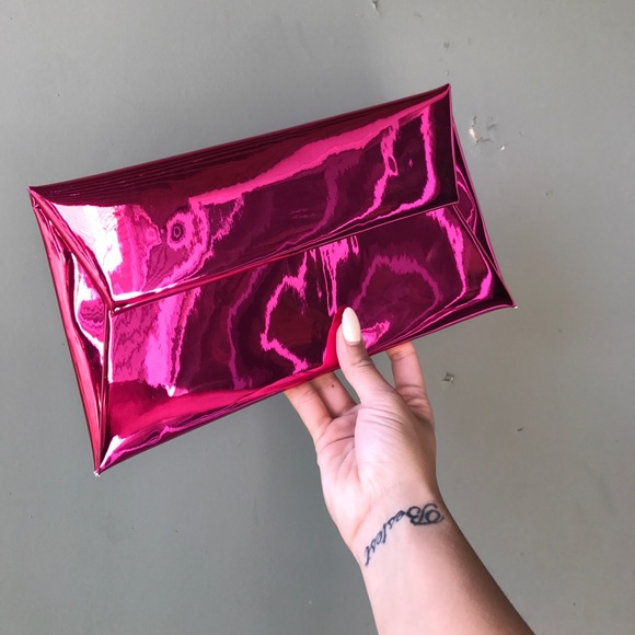 Handbags - NWT Girly Chic New Magenta Pink Shiny Clutch
