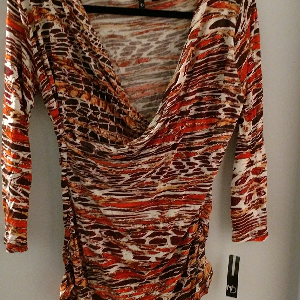 Orange brown marbled striped blouse shirt