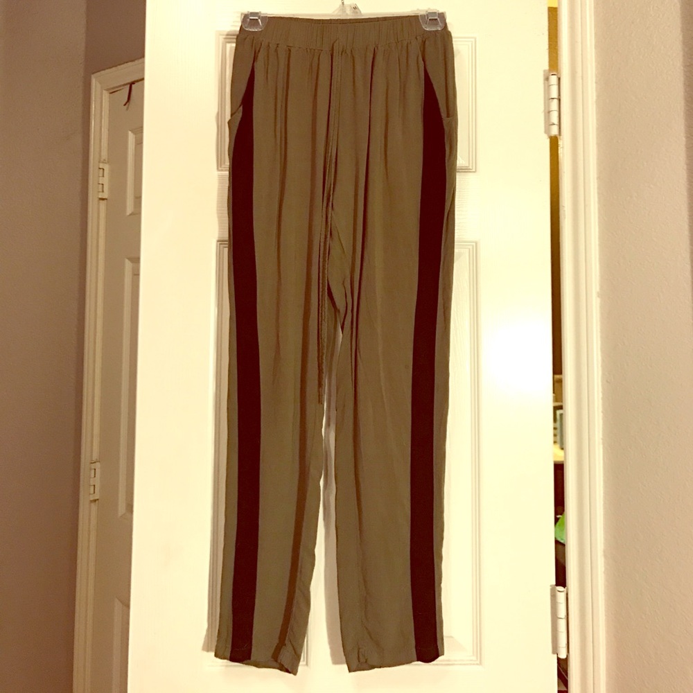 Olive Green with Black Stripe Jogger Pants
