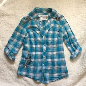 Guess plaid 3/4 length sleeve blouse 💙