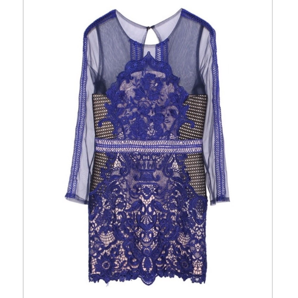 Navy sheer embroidered lace dress