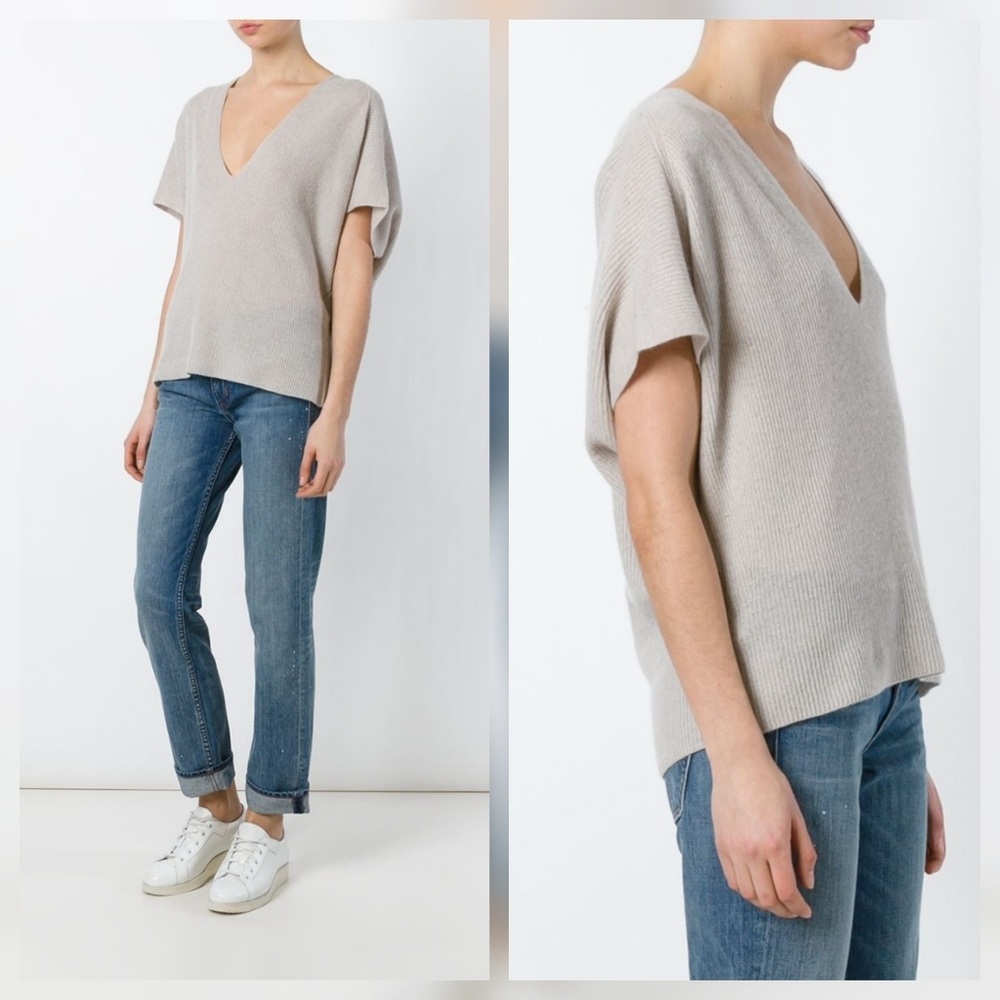 Helmut Lang Cashmere Linen V Back Sweater Top - Picture 4 of 8