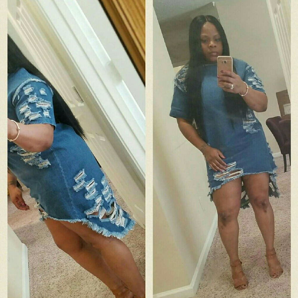 Over-sized Distressed Denim Dress