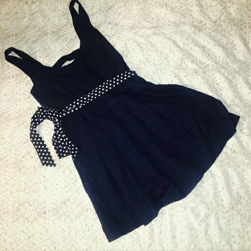 Navy Blue Sundress with White Polka Dot Sash!