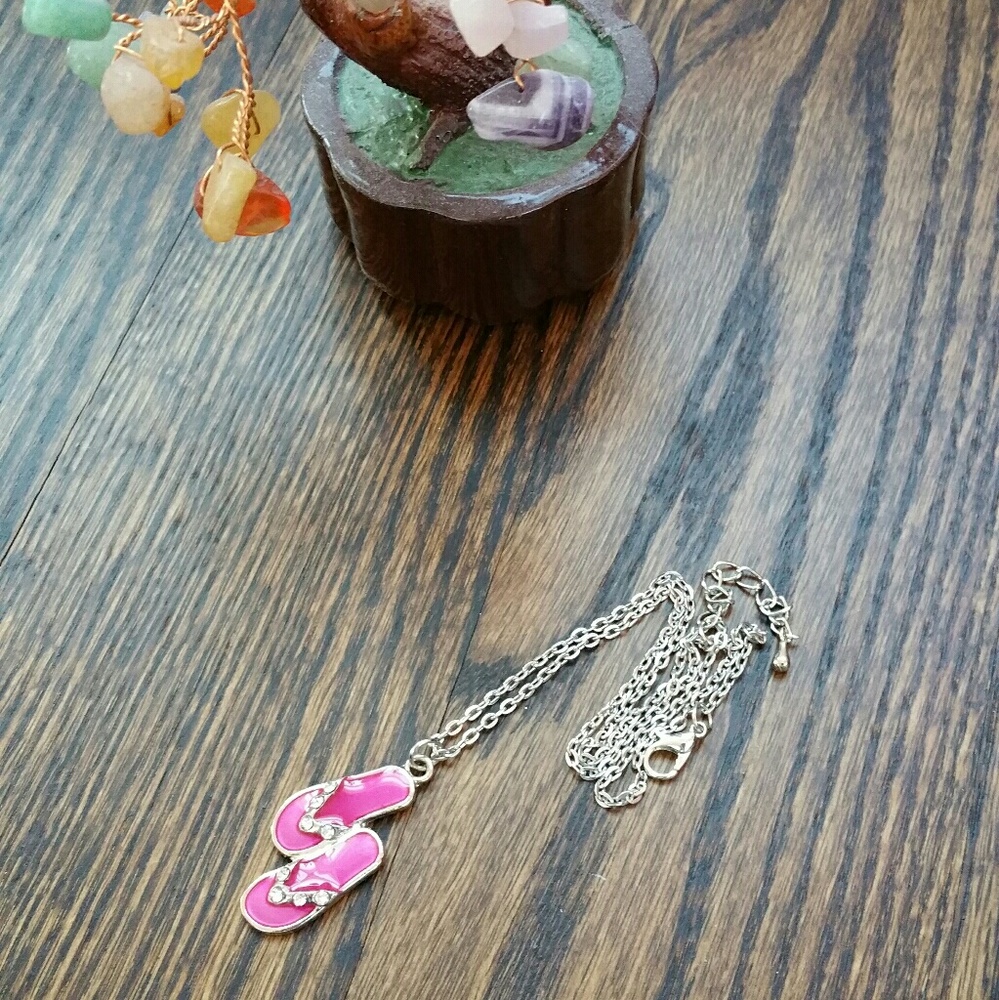 Pink Sandal Necklace with Crystals