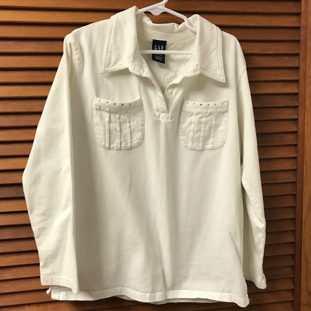 Gap Off White Long Sleeve V Collared Girls' Top