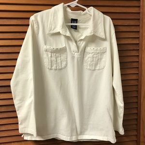 Gap Off White Long Sleeve V Collared Girls' Top