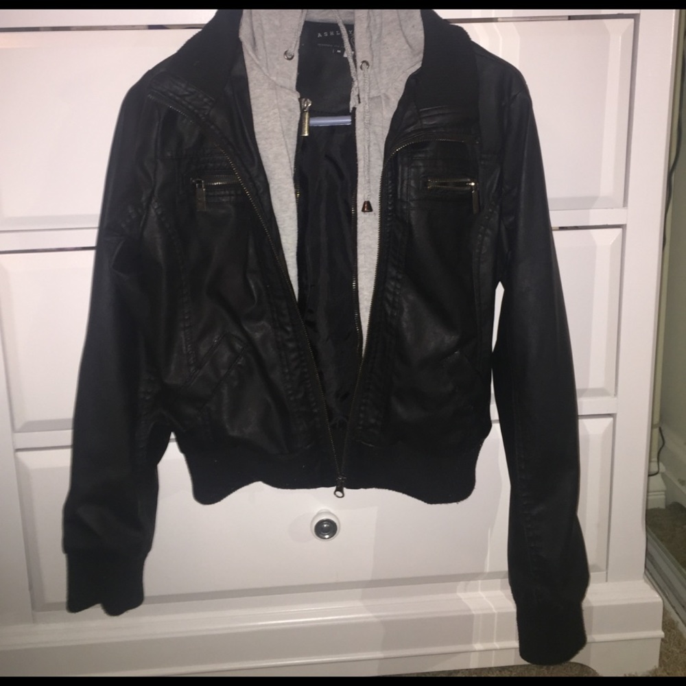 Leather Jacket with Grey Sweater Lining