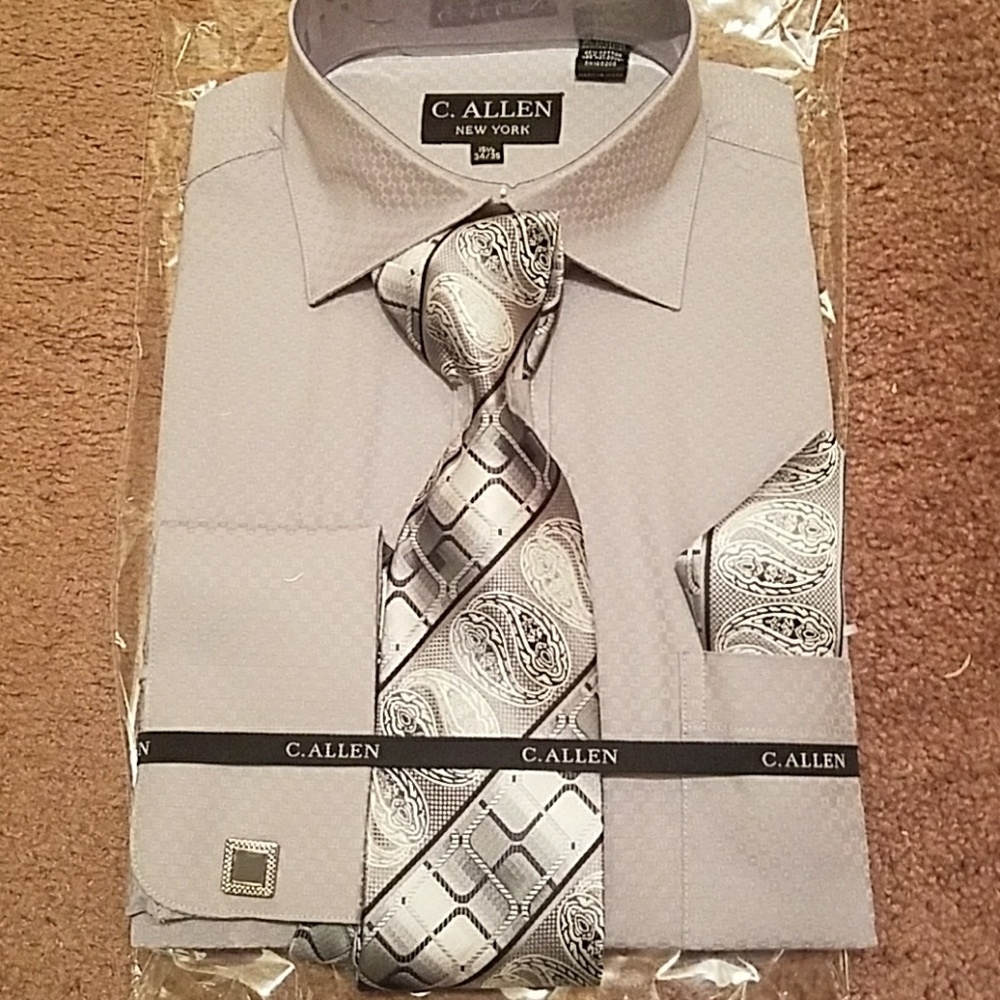 C Allen Gray Dress Shirt Set The Cufflinks Hanky M