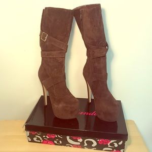 Brown suede heeled boots