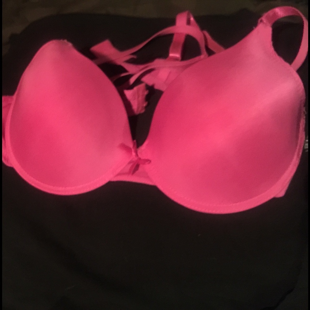 Hot pink and black and white bra