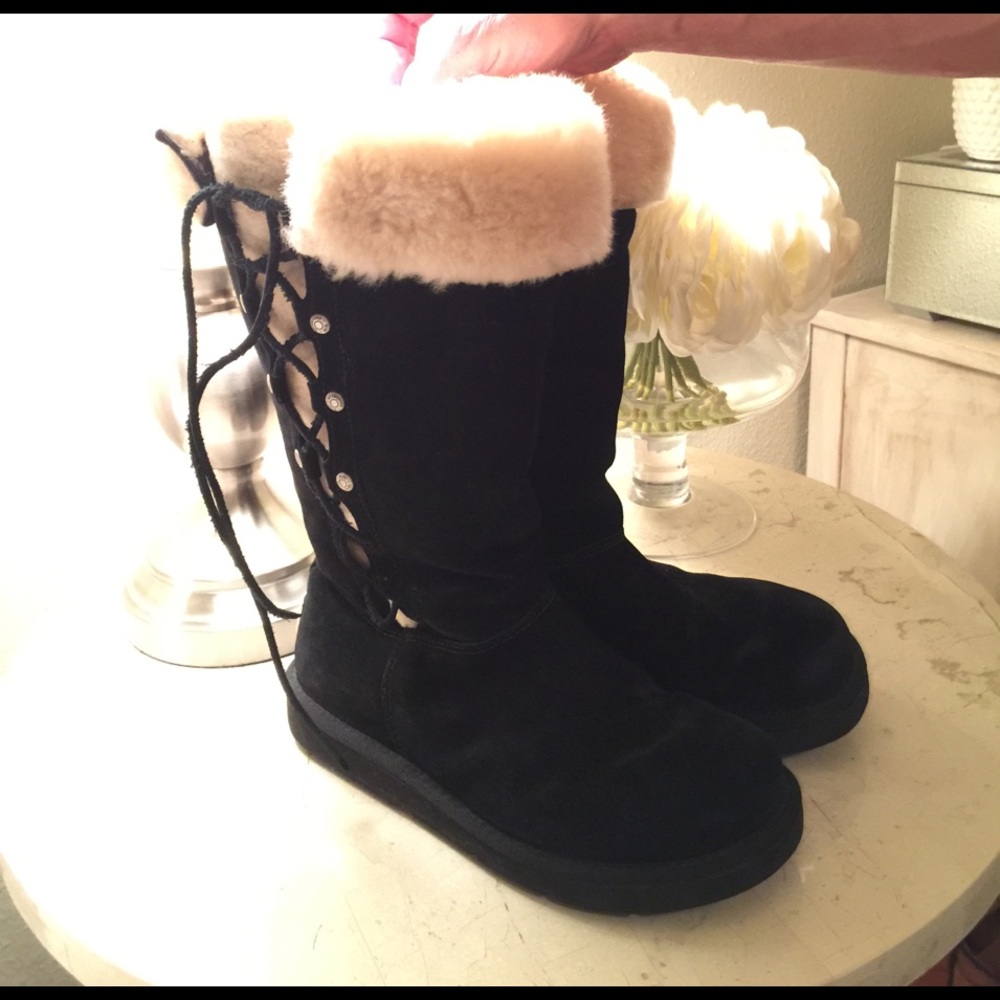 Black suede/leather lace up UGG boots, barely worn
