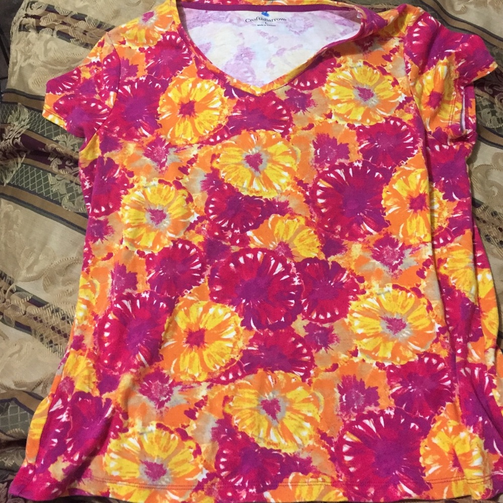 Cute Pink and Yellow Flower V-neck