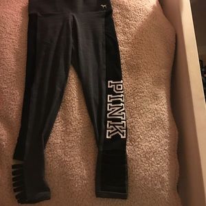 PINK grey cropped leggings with side cutouts