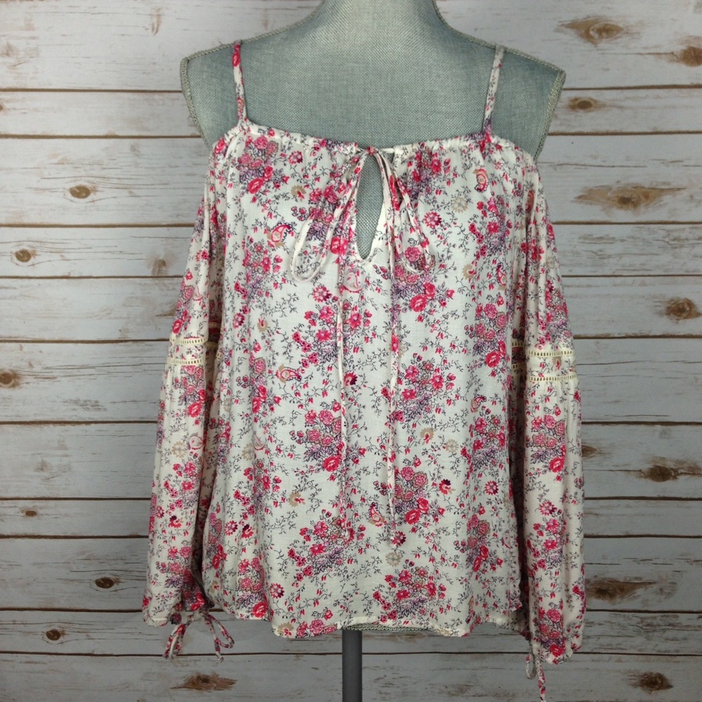 {WAYF} Garden Print Open Shoulder Blouse Top, $66