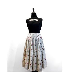 True Vintage 1950's Opera Novelty Print Day Dress True Vintage 1950's Opera Novelty Print Day Dress