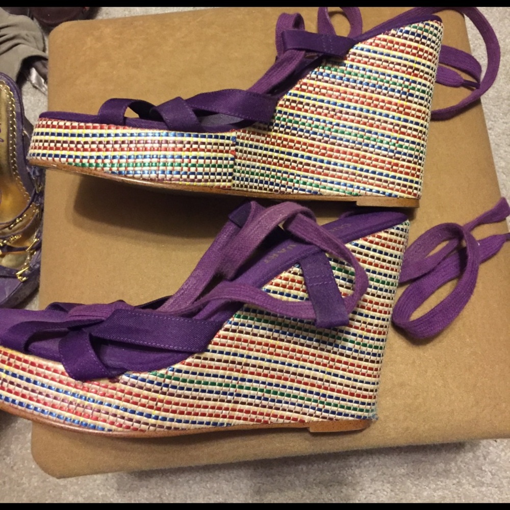 NEW COLIN STUART LACEUP WEDGE SANDALS PURPLE SZ 8