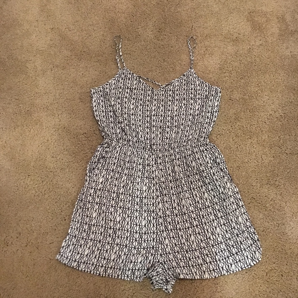 Patterned White and Black Romper
