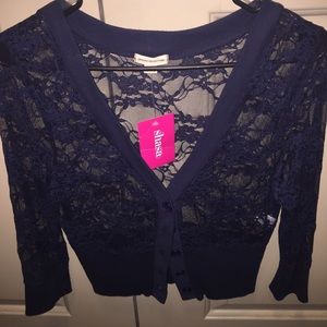 Navy Lace Crop Cardigan 🌃