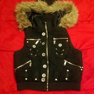 Black vest with fur hood