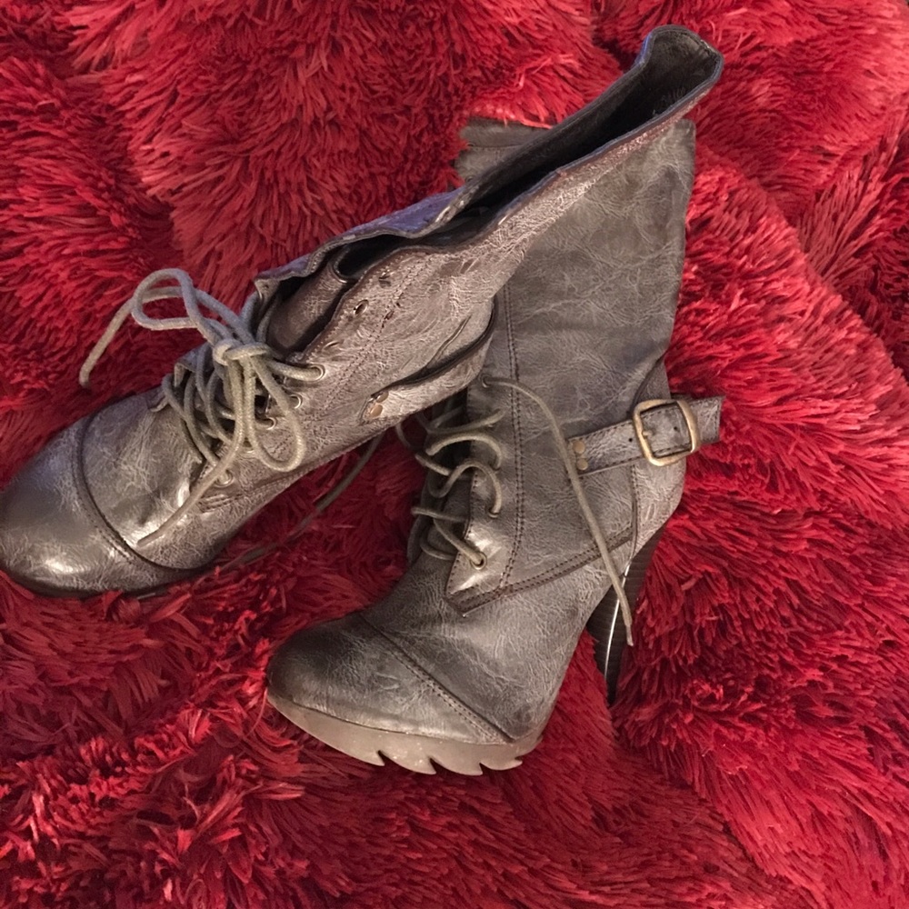 Gray distressed boots