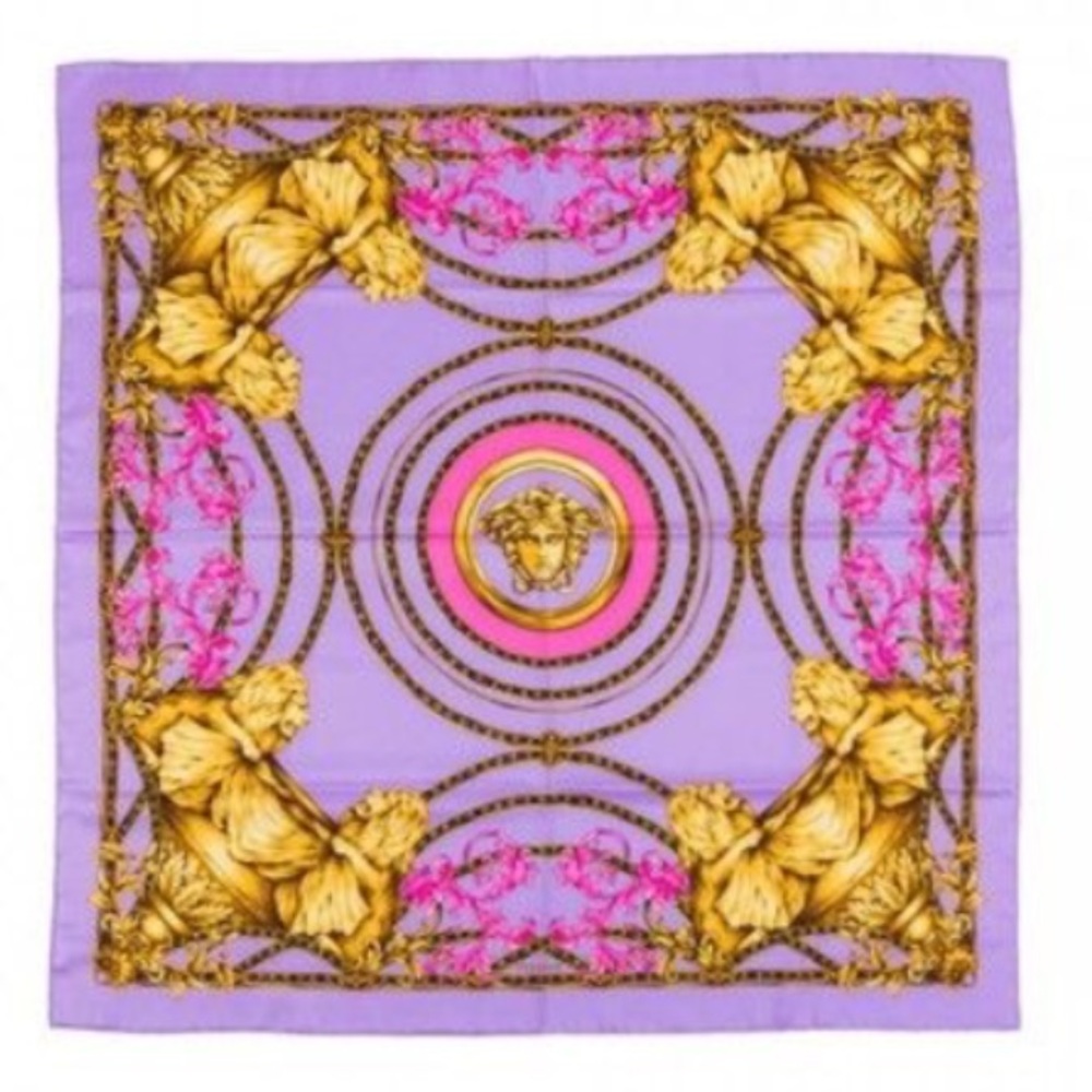 Versace Silk Scarf with Gold Lions