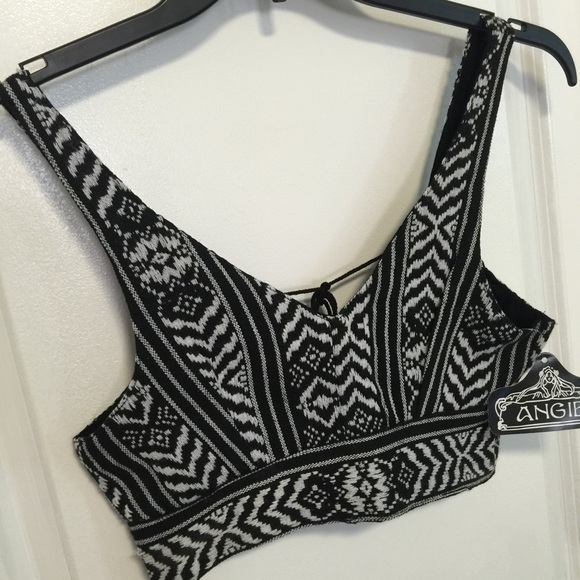 NWT ANGIE Black and White Crop top - Picture 2 of 5