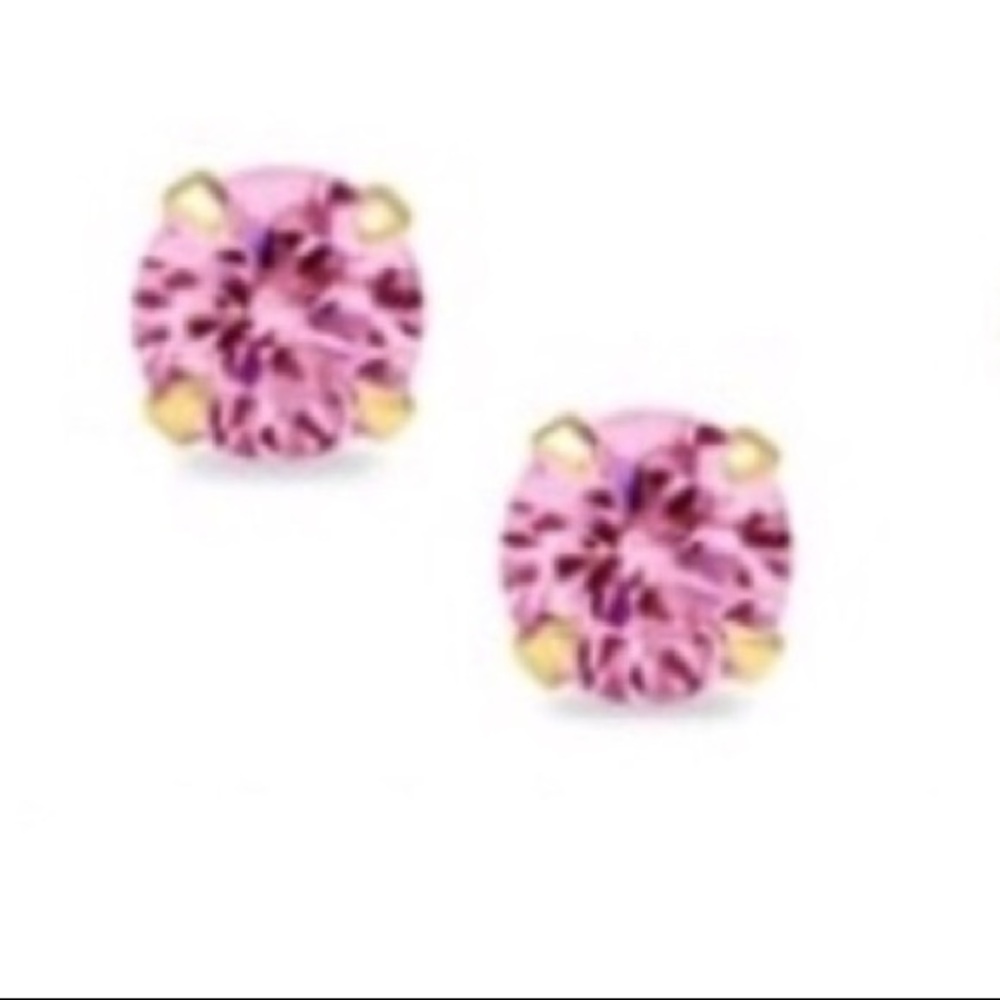 14K Solid Gold 5mm Pink  Stud Earrings