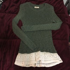 Hollister green sweater with lace end