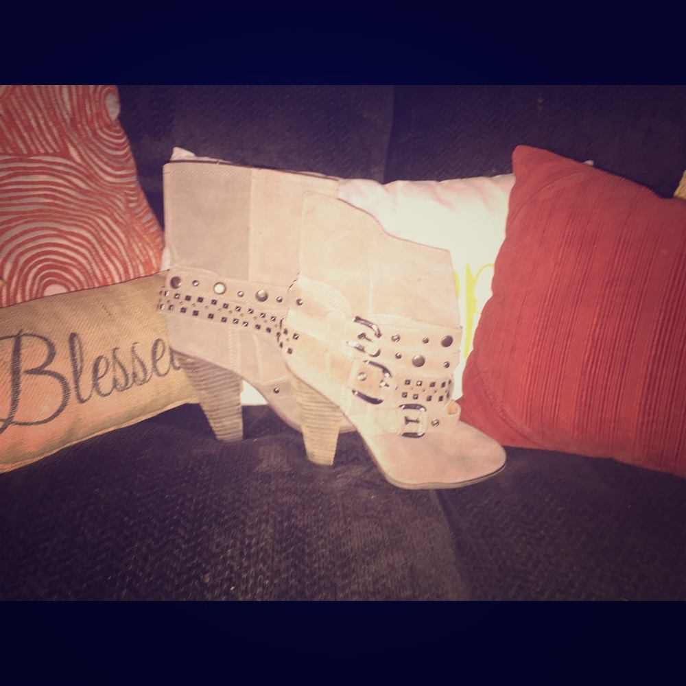 Franco Fortini Beige Suede Studded Ankle Boots