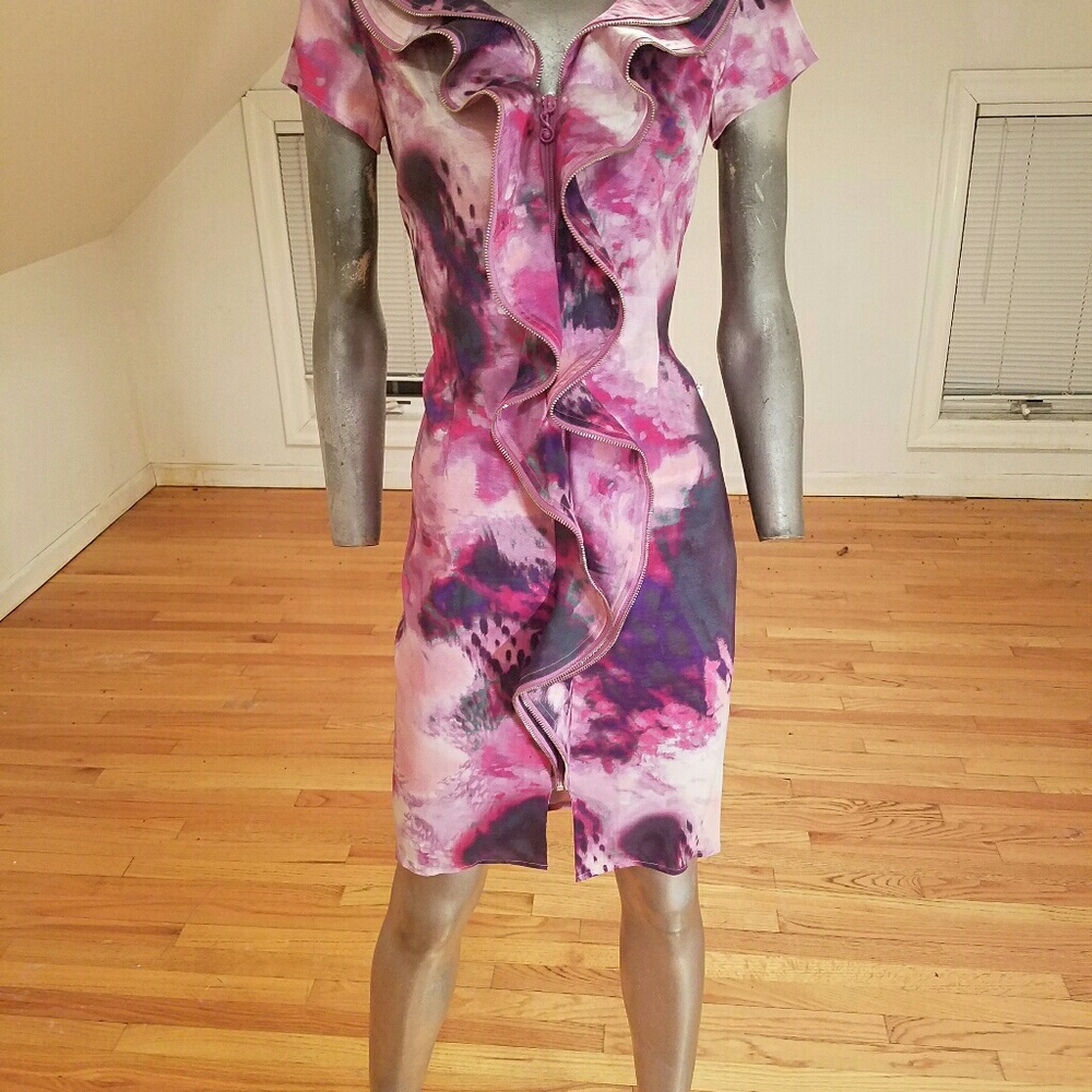 Samuel Dong body con metallic purple zipper dress