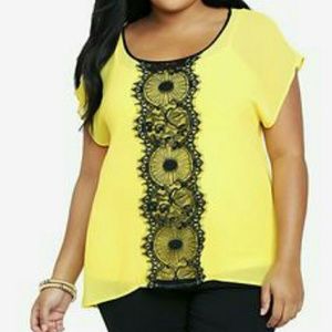 Yellow Torrid Top with Black Lace
