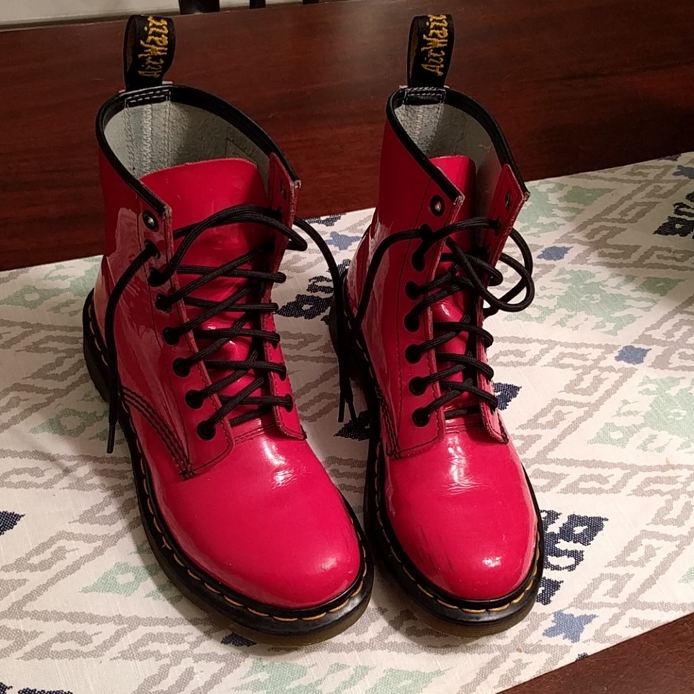 Red patent Dr. Martens boots
