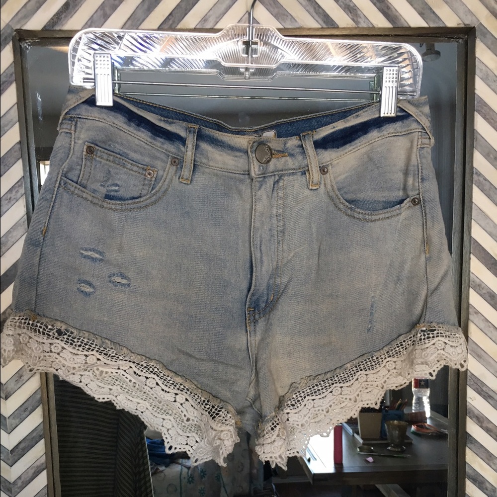 Free People lace trim denim shorts